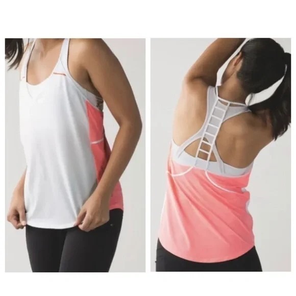 Lululemon Tank top Womens Size 8 White Orange Racerback lightweight Activewear - Picture 1 of 6